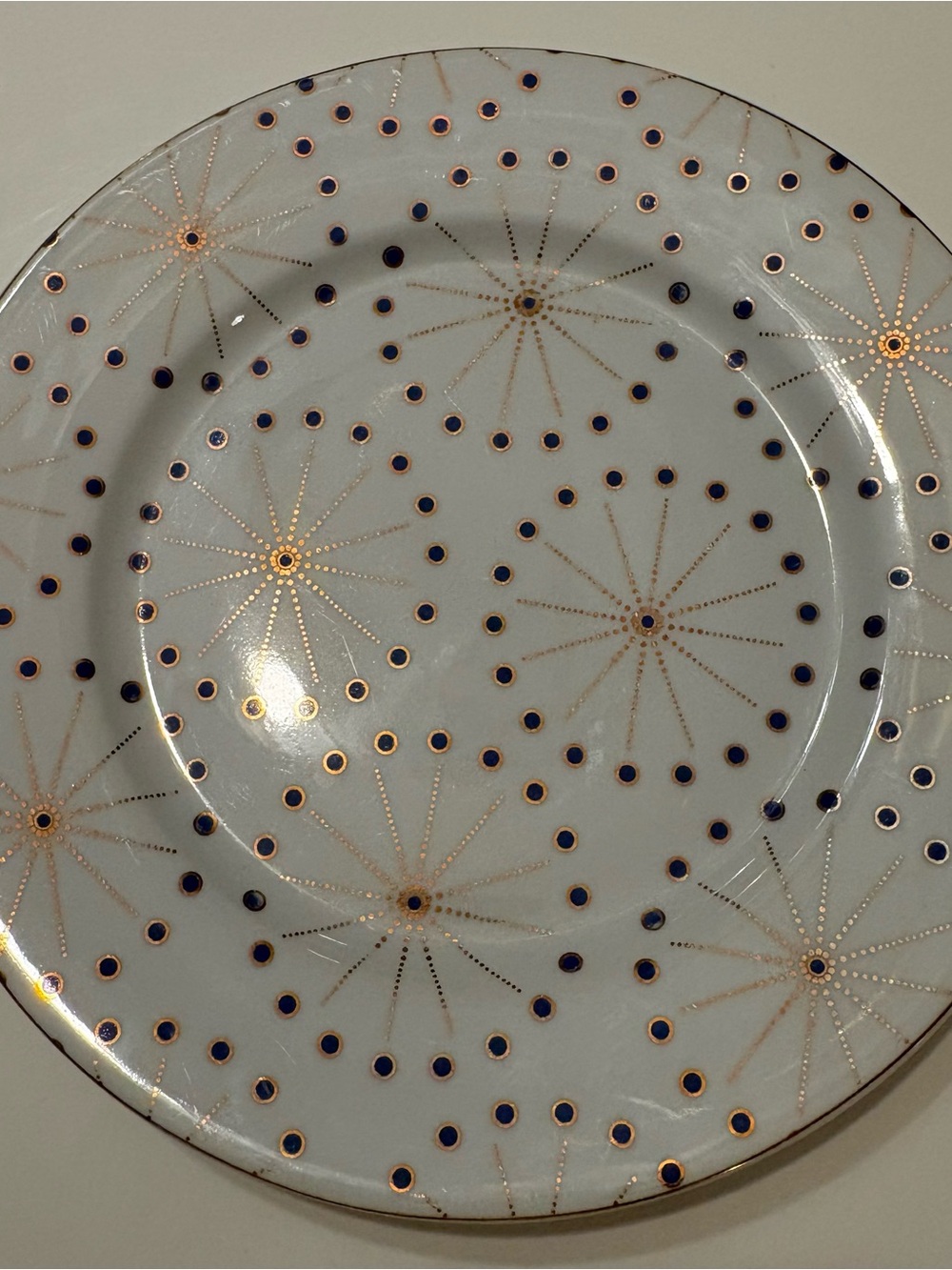 Anthropologie Boho Dessert Plates Set of 2 Blue Gold Forbury Skyburst Portugal